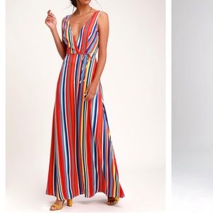 Elianna Rainbow stripe Backless Maxi dress